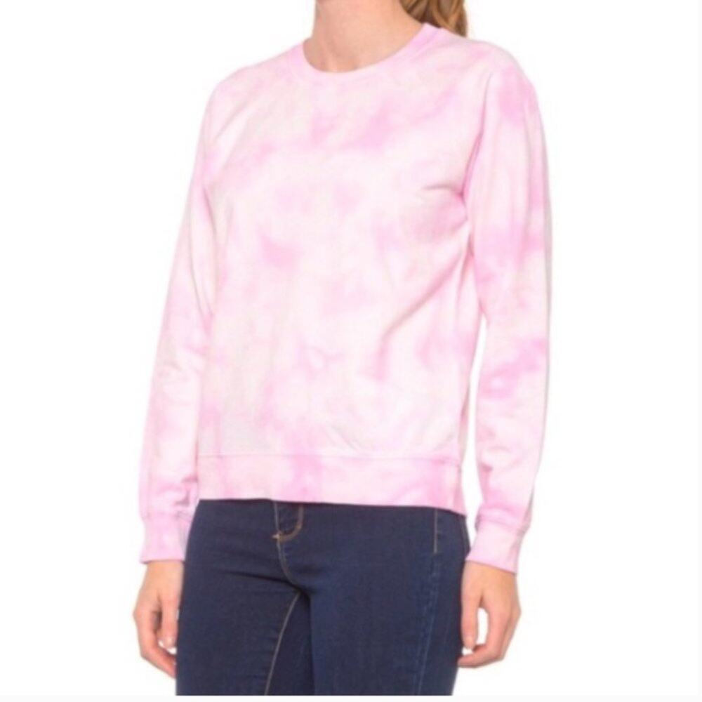 Lucky Brand Tie Dye Sweatshirt Medium Pink Pullover Crew Neck Casual Cozy NEW - Picture 3 of 11